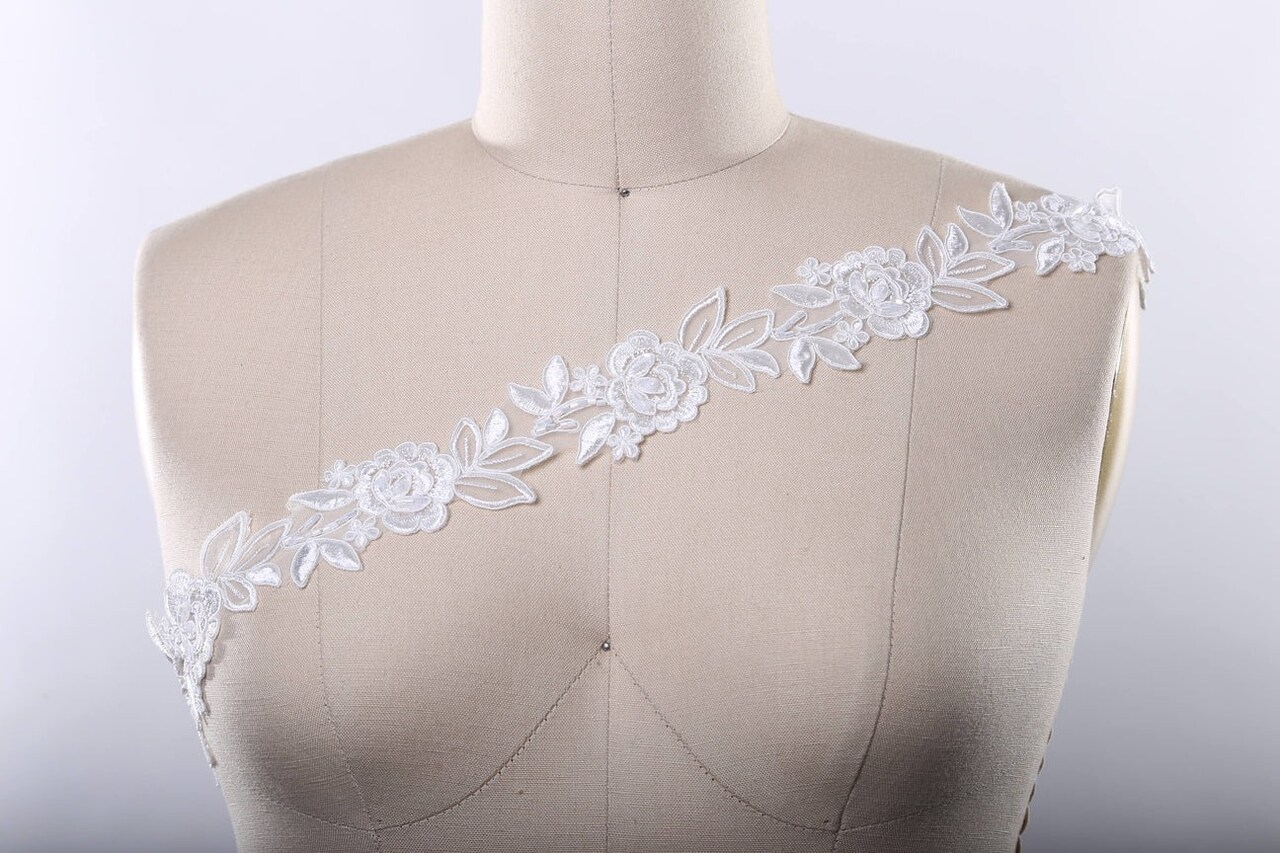 1 Yard Ivory Beaded Floral Bridal Lace Trim for Wedding Gowns Veils and Evening Dresses 1.5 Inch wide
